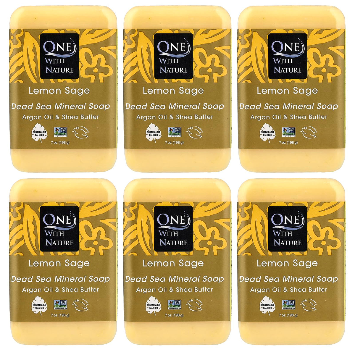 One With Nature Dead Sea Mineral Soap, Lemon Sage, 7-Ounces (Pack of 6)