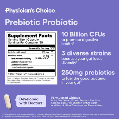 Physician's CHOICE Prebiotic-Probiotic - Multi-Strain Probiotics & Synergistic Prebiotics -Designed for Digestive Health, Supporting Gut Microbiome