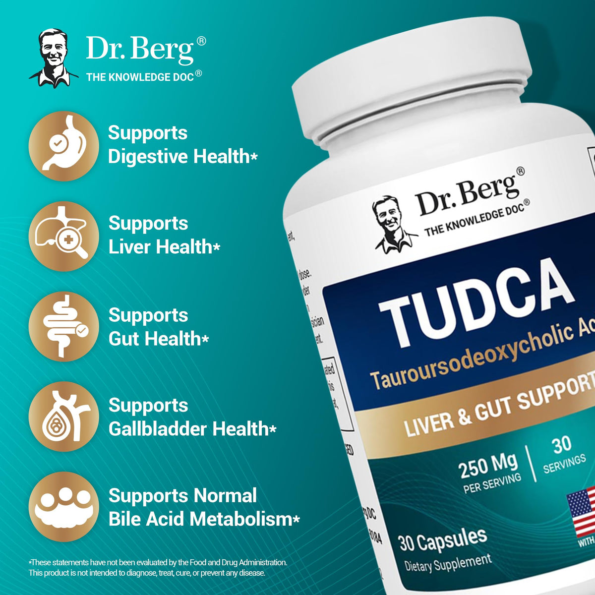 Dr. Berg TUDCA Supplement (Tauroursodeoxycholic Acid) - Powerful Formula for Liver Health, Bile Flow, Gallbladder Support, and Digestive Health* - 30 Capsules Dr. Berg NutritionalsBuy Supplements Australia