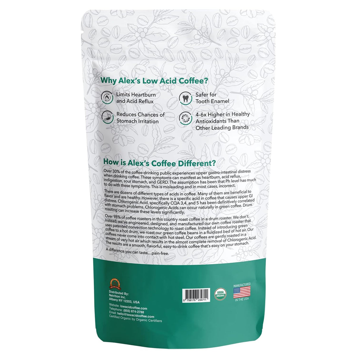 Alex's Low Acid Organic Coffee 12oz Bag - Fresh Ground Decaf (Pack of 1)