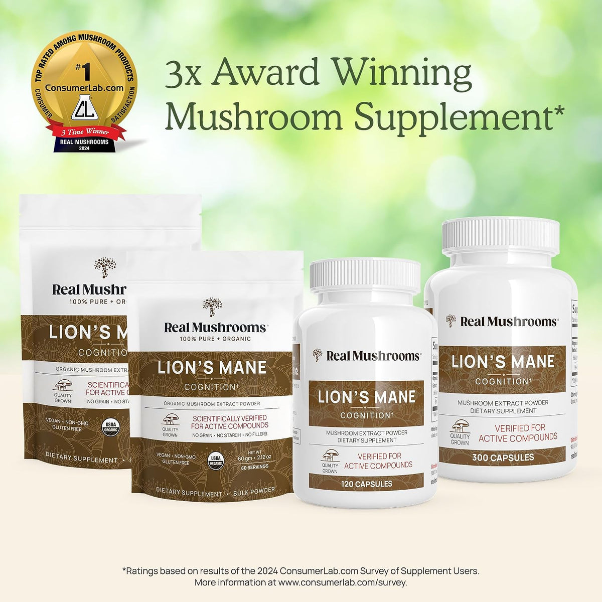 Real Mushrooms Lions Mane for Humans (60 Servings) and Pets (120ct) - Powder & Capsules Bundle for Cognition & Immunity - Vegan, Non-GMO, Gluten-Free, Grain-Free Mushroom Extract Supplements