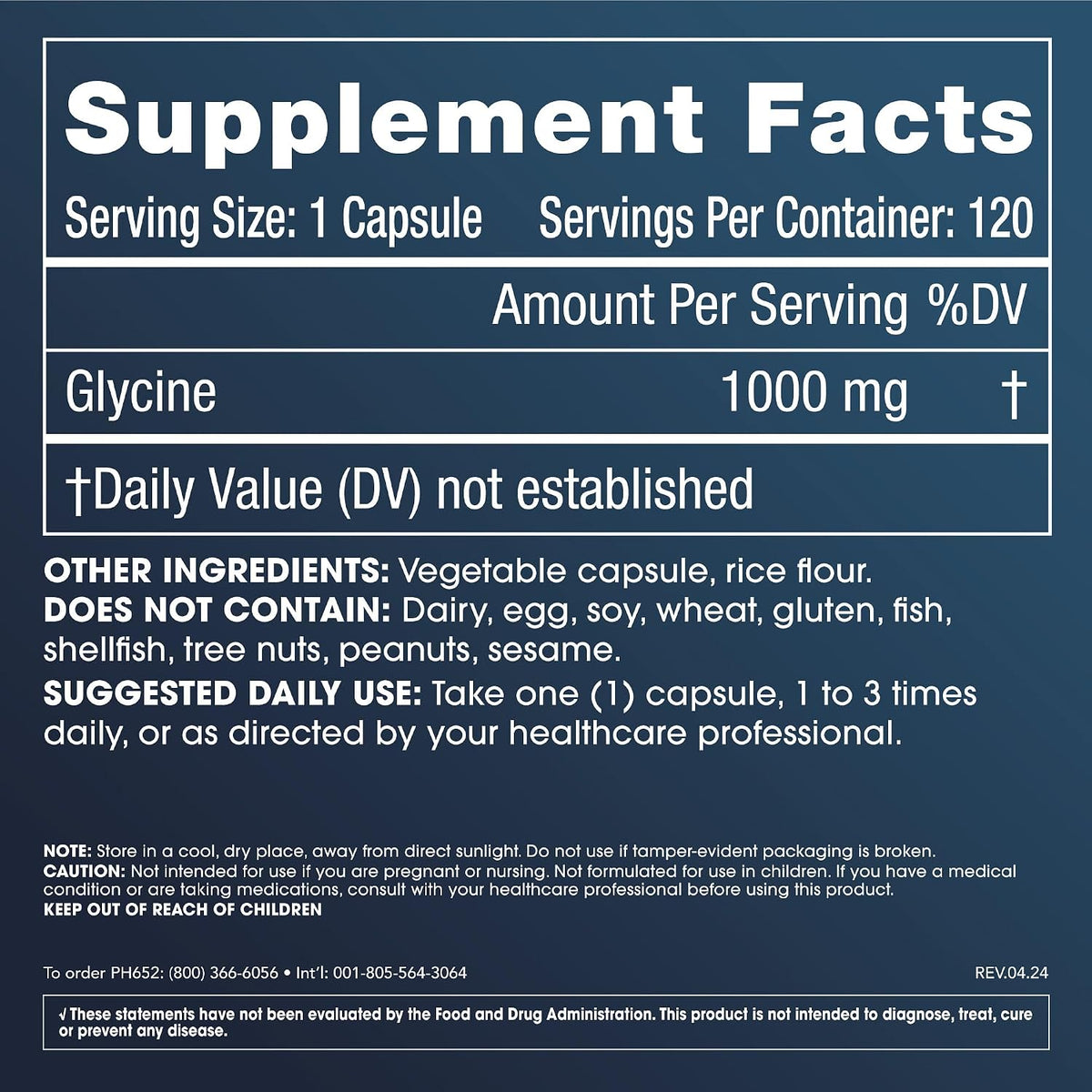 ProHealth Pure Glycine 1000 mg, 120 Capsules + Pure N-Acetyl Cysteine (NAC) 600 mg, 120 Capsules Pack