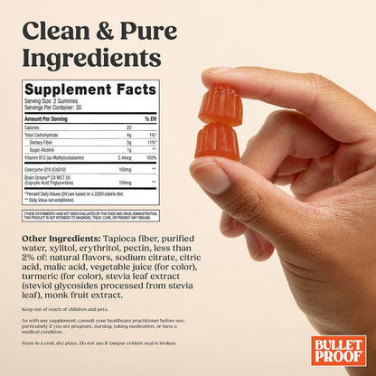 Bulletproof Sugar-Free Tropical Energy Gummies, 60 Count, Supplement for Daily & Sustained Energy with 100mg CoQ10, Daily Value of B12, 100mg Brain Octane Oil