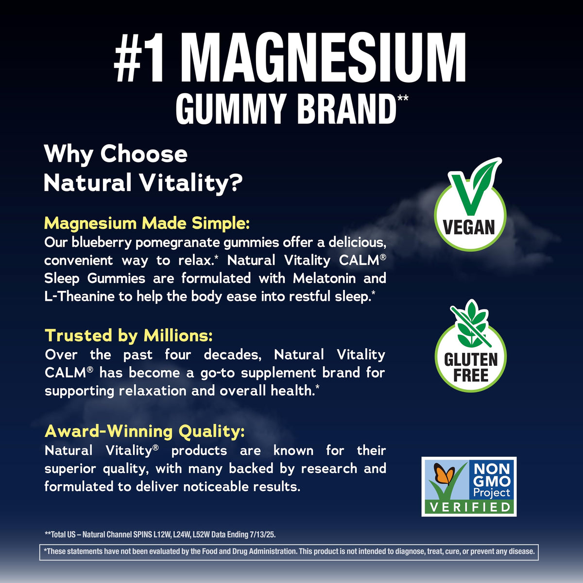 Natural Vitality SLEEP Gummies, Magnesium Supplement With Melatonin and L-Theanine, Vegan, Gluten Free, Helps the Body Ease Into Sleep