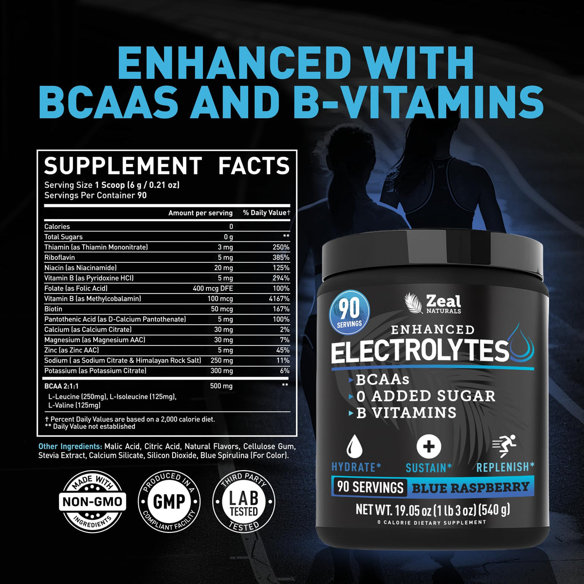 Zeal Electrolyte Powder - 90 Servings | Keto Electrolytes Powder | Zero Sugar, BCAAs, B-Vitamins | Potassium, Zinc, Magnesium