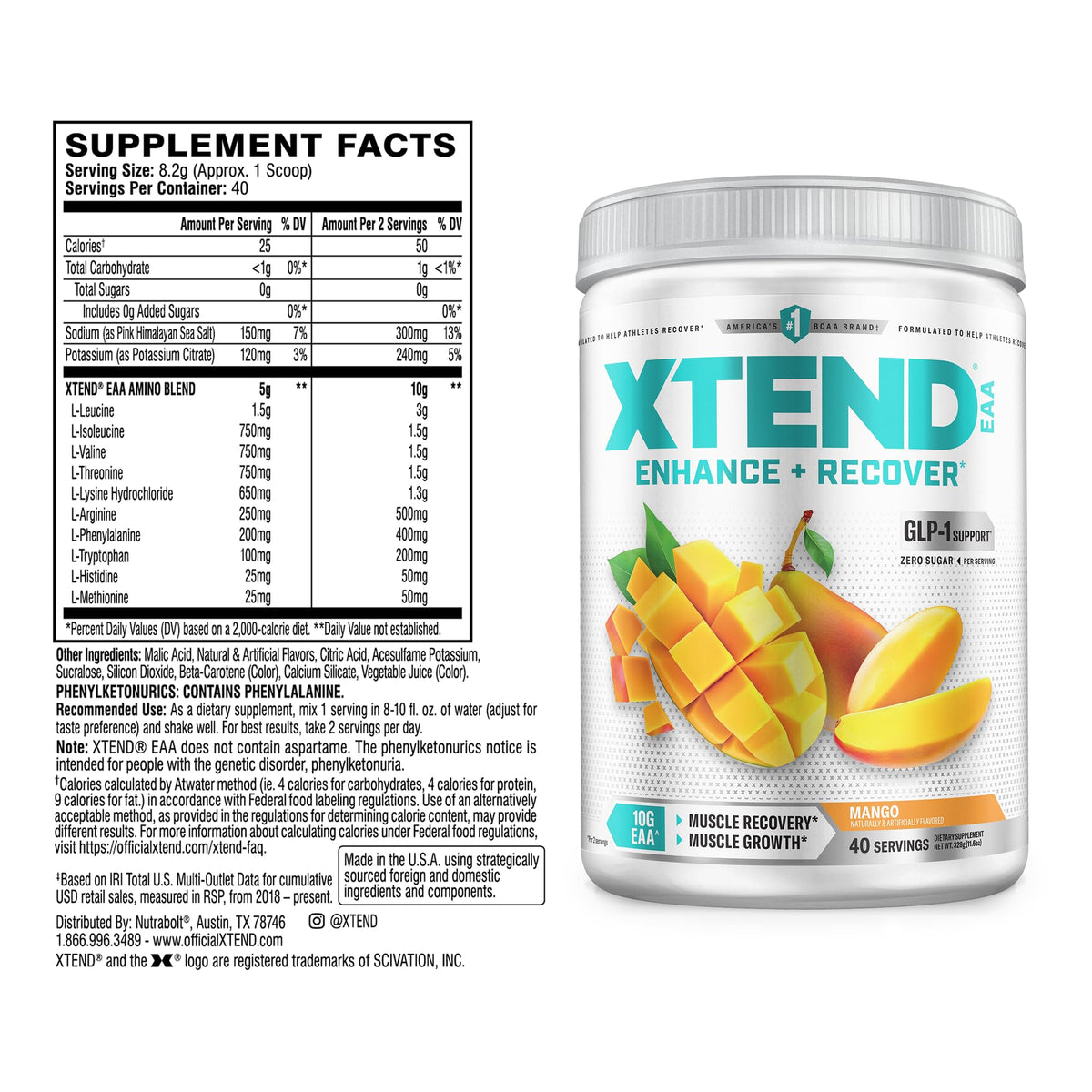 Xtend EAA + BCAA Powder for Muscle Recovery & Lean Muscle Growth, 9 Essential Amino Acids for Intra Workout or Post Workout Recovery