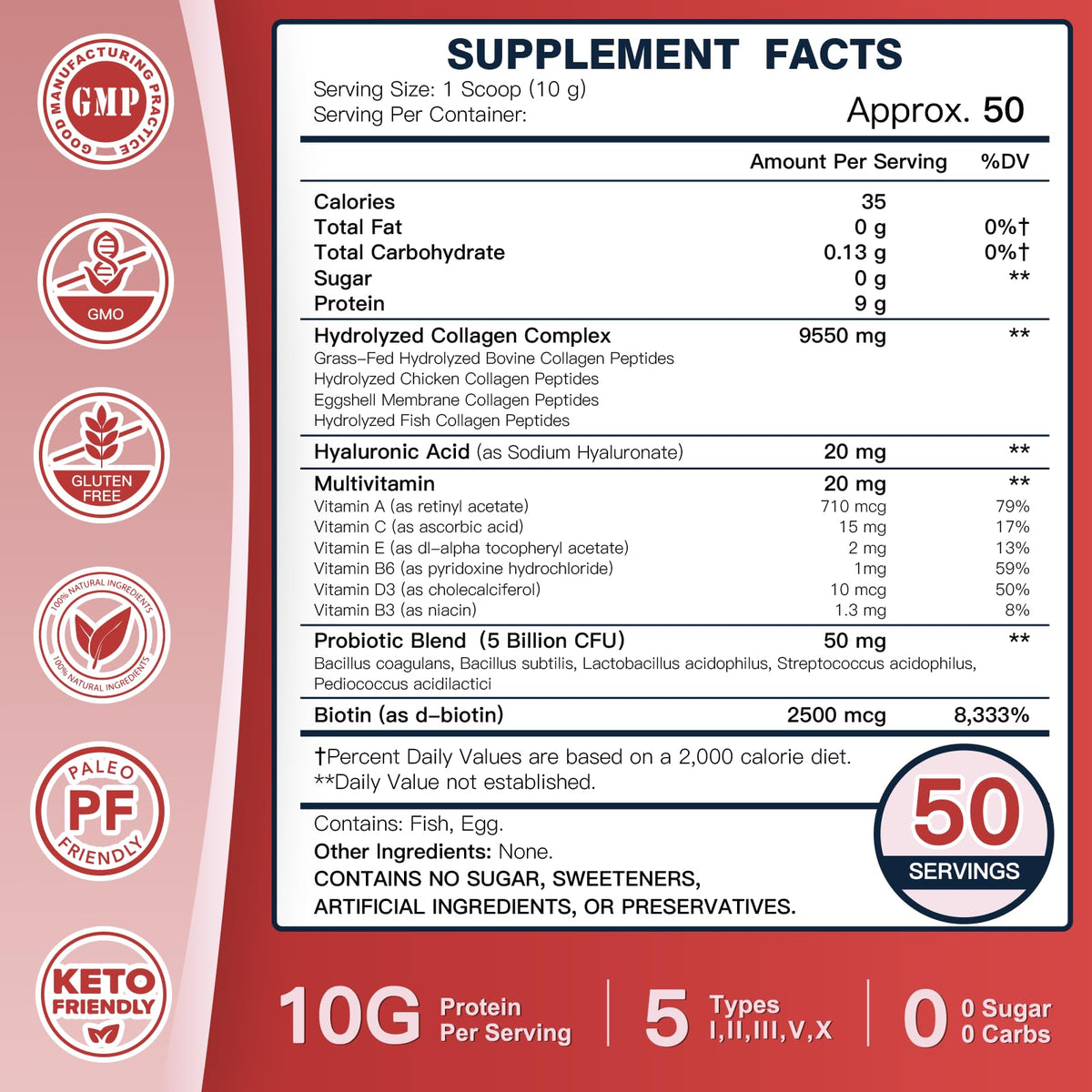 DRFOSTER Multi Collagen Peptide Powder with Probiotics, 50 Servings | Hydrolyzed Collagen Peptides with Hyaluronic Acid, Biotin & Multivitamins, Supports Skin Hair Nail & Gut
