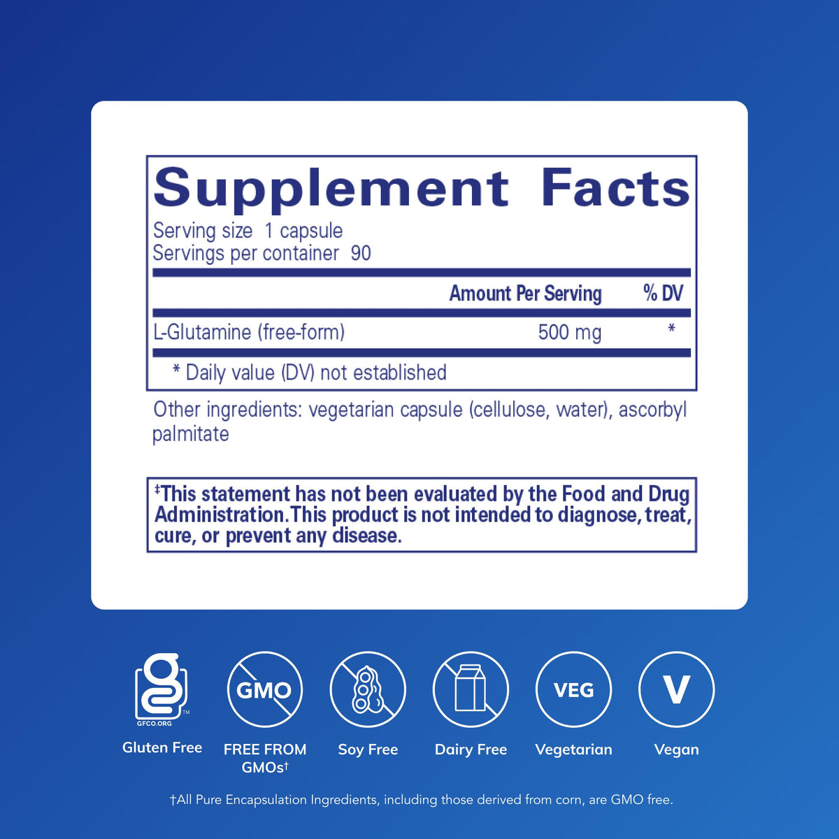 Pure Encapsulations L-Glutamine 500 mg - Supplement for Immune and Digestive Support, Gut Health and Lining, Metabolism, and Muscle Support*