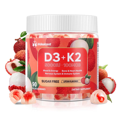 Vitamin D3 K2 Gummies w/Magnesium Sugar Free - 90 Count | D3 Vitamin 5,000 IU + K2(MK-7) 100 mcg - Vegan K2 D3 Vitamin Supplement, Highly Absorbent Supports Bone