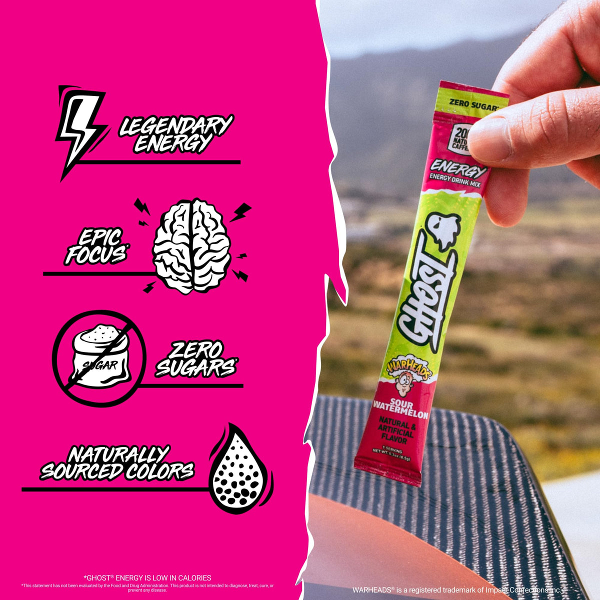GHOST Sugar-Free Energy Drink Packets, Welch's Grape - 200mg of Natural Caffeine, Daily Vitamins & More, No Artificial Colors - Pre-Workout Energy Drink Mix - 24 On The Go Sticks