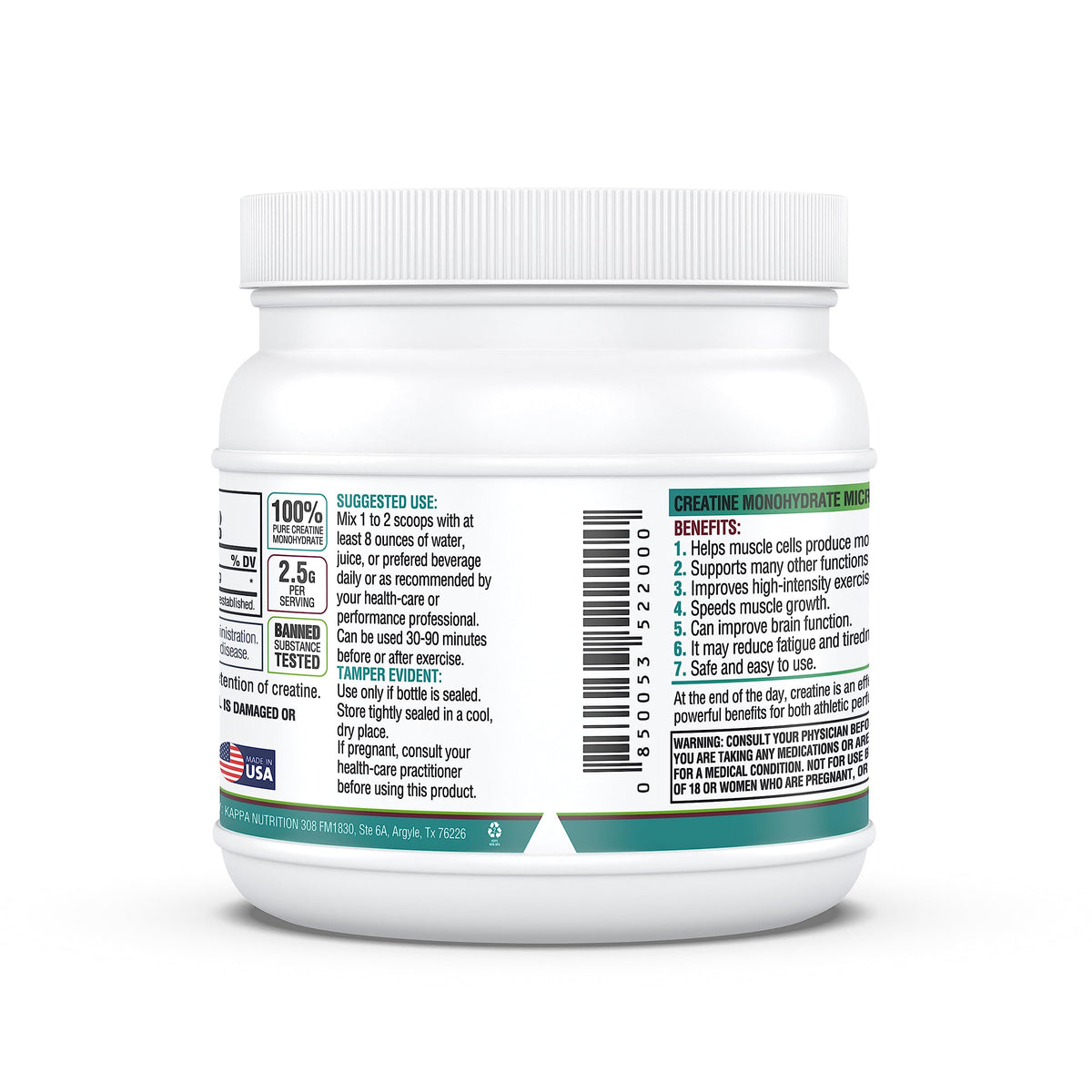Kappa Nutrition Creatine Monohydrate Powder, Pure Amino Acid Formula, Supports Muscle Strength, Cellular Energy & Mental Focus* Gluten-Free, Keto, 2.25g per Scoop, 240 Servings, Net Wt. 1.32 LB (600g) KAPPA NUTRITIONBuy Supplements Australia