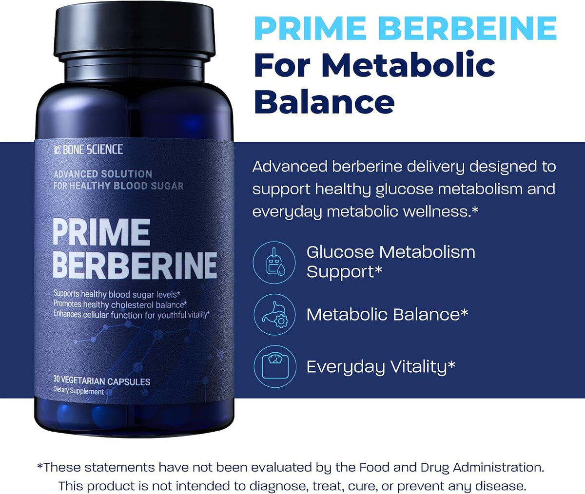 BONE SCIENCE Prime Berberine Phytosome with Berbevis and BioPerine, Metabolic Wellness Support with Ceylon Cinnamon, Banaba, Bitter Melon and Quercetin, Vegetarian Capsules