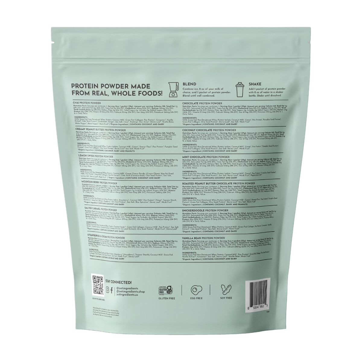 JUST INGREDIENTS Vanilla Bean Protein Powder – 20-Serving Blend with 100% Grass-Fed Whey & Organic Plant Proteins – Real Vanilla Bean & Cinnamon – Supports Muscle Recovery, Energy*