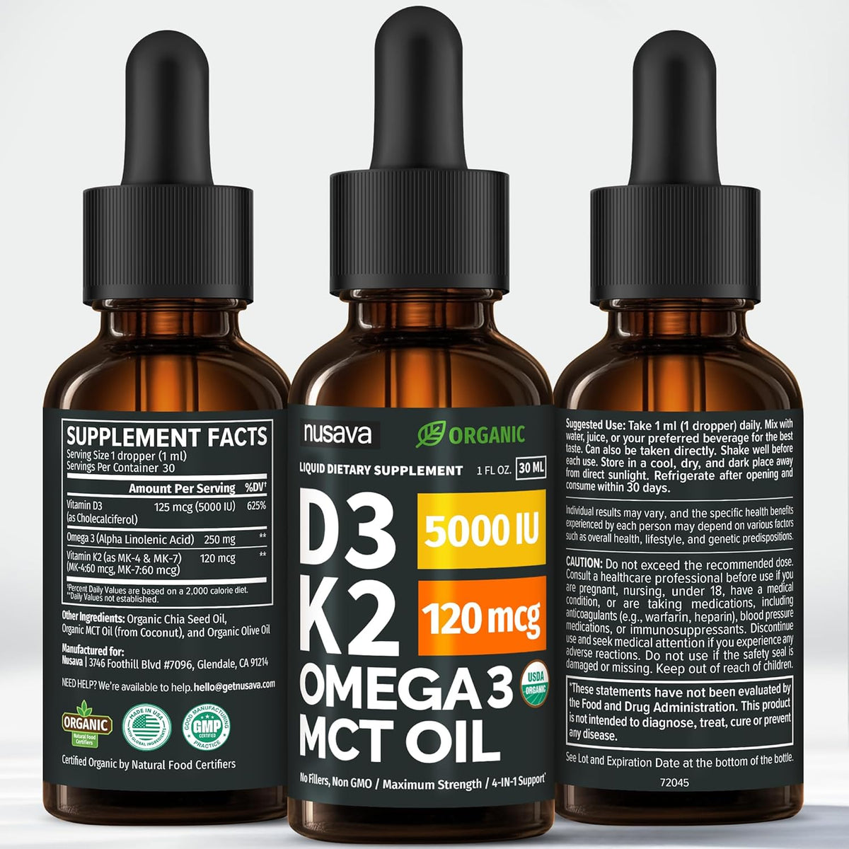 NUSAVA Unflavored D3 K2, Strawberry Flavored D3 K2 & Vitamin B12 Liquid Drops Bundle — Daily Wellness Liquid Vitamins for Energy & Immune Support — Non-GMO, Gluten-Free, 2pk Each