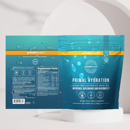 Primal Creatine Powder + Primal Hydration Stick Pack Bundle | 2-Pack | Boost Performance, Recovery & Electrolyte Balance | 30 Servings Each