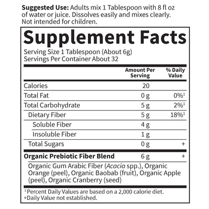Garden of Life Dr. Formulated Organic Fiber Powder, Unflavored, Prebiotic Superfood Fiber Supplement, Constipation Relief