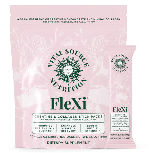 Vital Source Nutrition - Flexi - Creatine & Collagen Stick Packs - 5g Creatine Monohydrate + 1g MoriKol Collagen -Supports Strength, Recovery & Skin Health -20 Servings