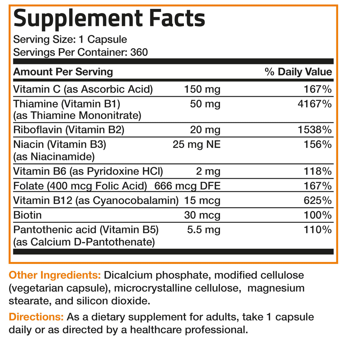 Bronson Vitamin B Complex with Vitamin C - Immune Health, Energy Support & Nervous System Support - Non-GMO, 250 Vegetarian Capsules