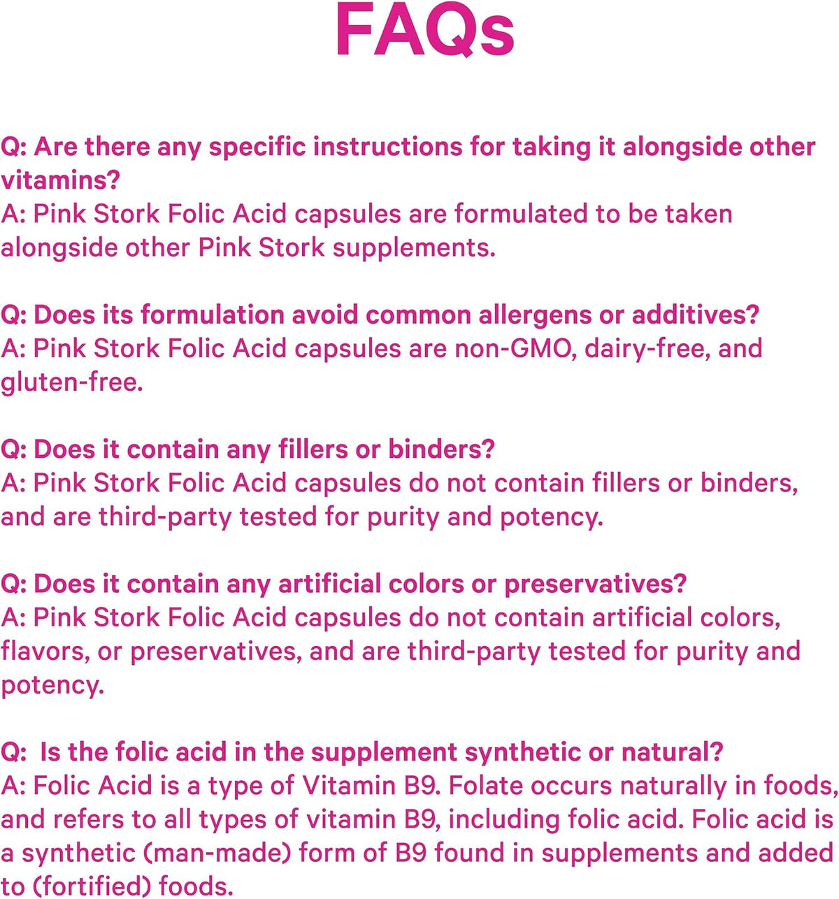 Pink Stork Folic Acid Supplement for Women – 400mcg, 30 Capsules | Daily Vitamin B9, Prenatal & Fertility Support, Supports Red Blood Cell Formation & Energy, Vegetarian