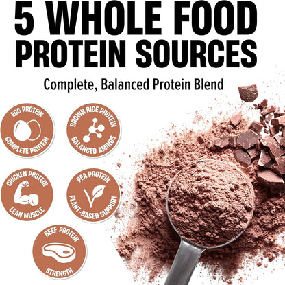 Whole Food Protein Powder - 25g Protein per Scoop, Lactose Free Protein with Beef Isolate, Collagen, Pea, Brown Rice, Chicken & Egg Protein, 0G Sugar, Keto Friendly, Chocolate Ice Cream 63 Serv