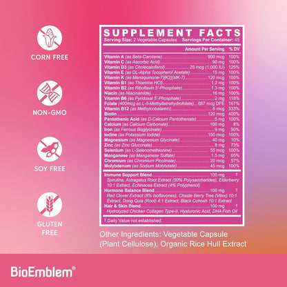 BioEmblem Women's Triple Magnesium Complex and Multivitamin fro Cardiovascular Health and Nutritional Needs