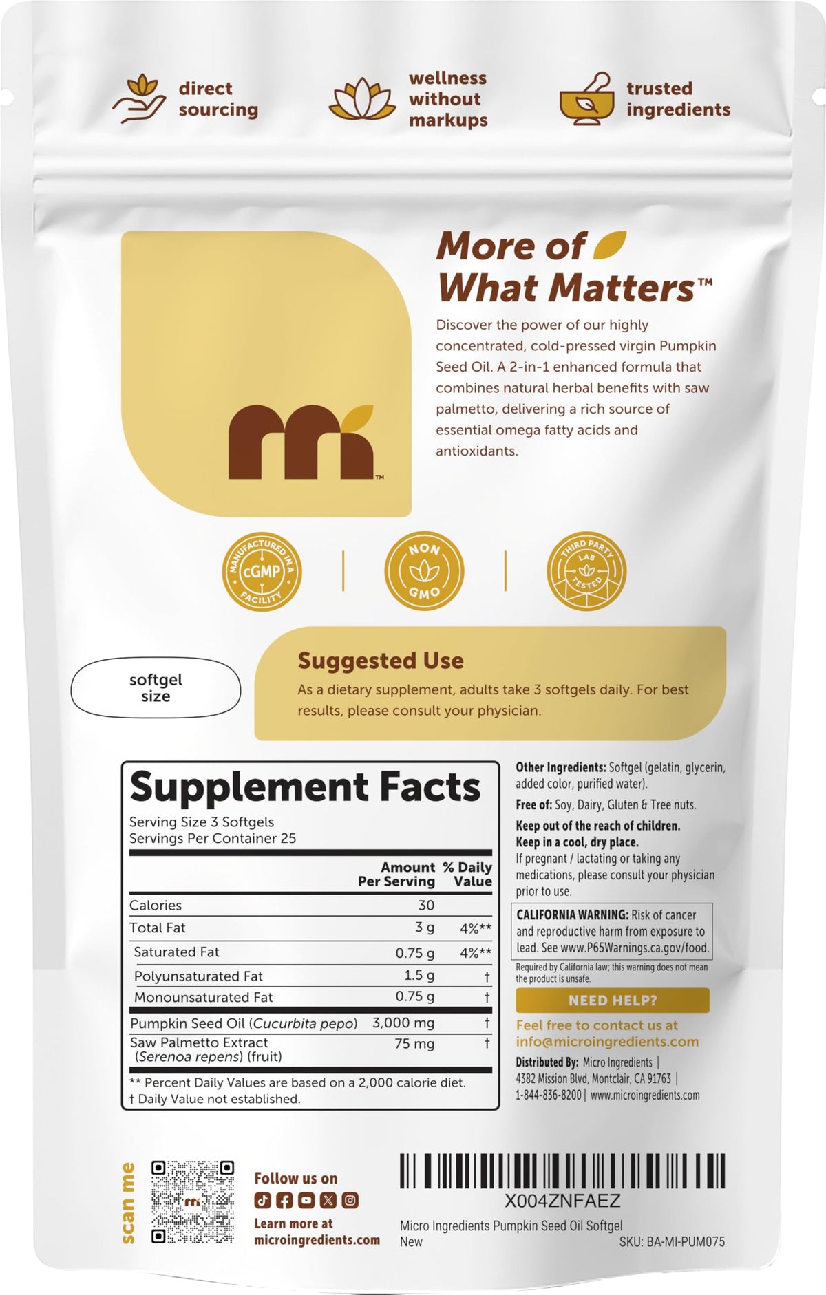 Micro Ingredients Pumpkin Seed Oil with Saw Palmetto, 300 Softgels | Cold Pressed, Pure Virgin Oil with Essential Fatty Acids & Phytosterols. For Men & Women. Non-GMO, Gluten Free.