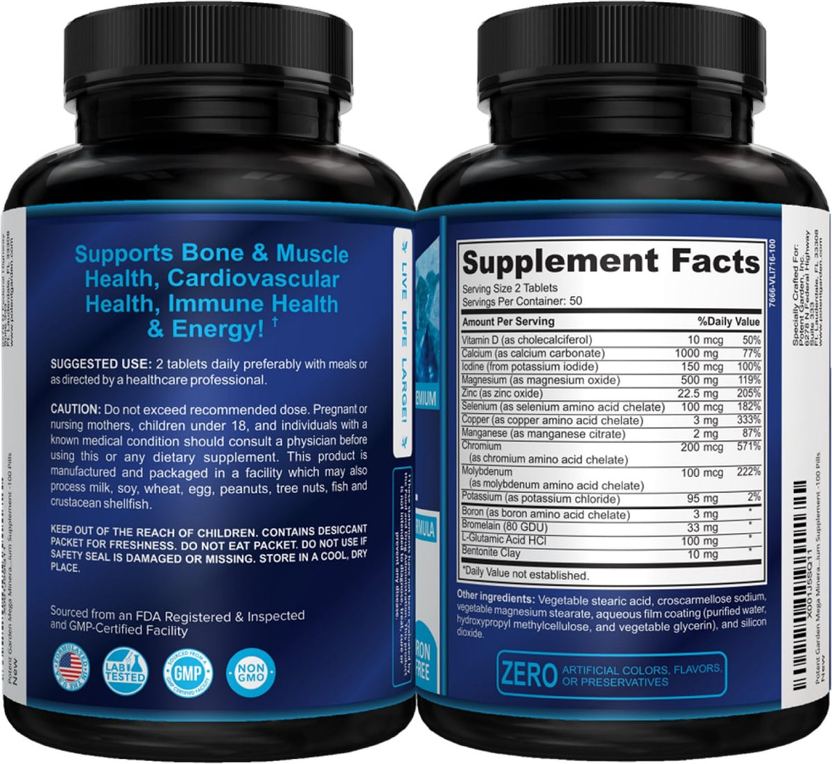 Potent Garden Mega Mineral Supplement Complete Mineral Complex with Calcium Magnesium Zinc Potassium Boron Selenium Chromium & 72 Trace