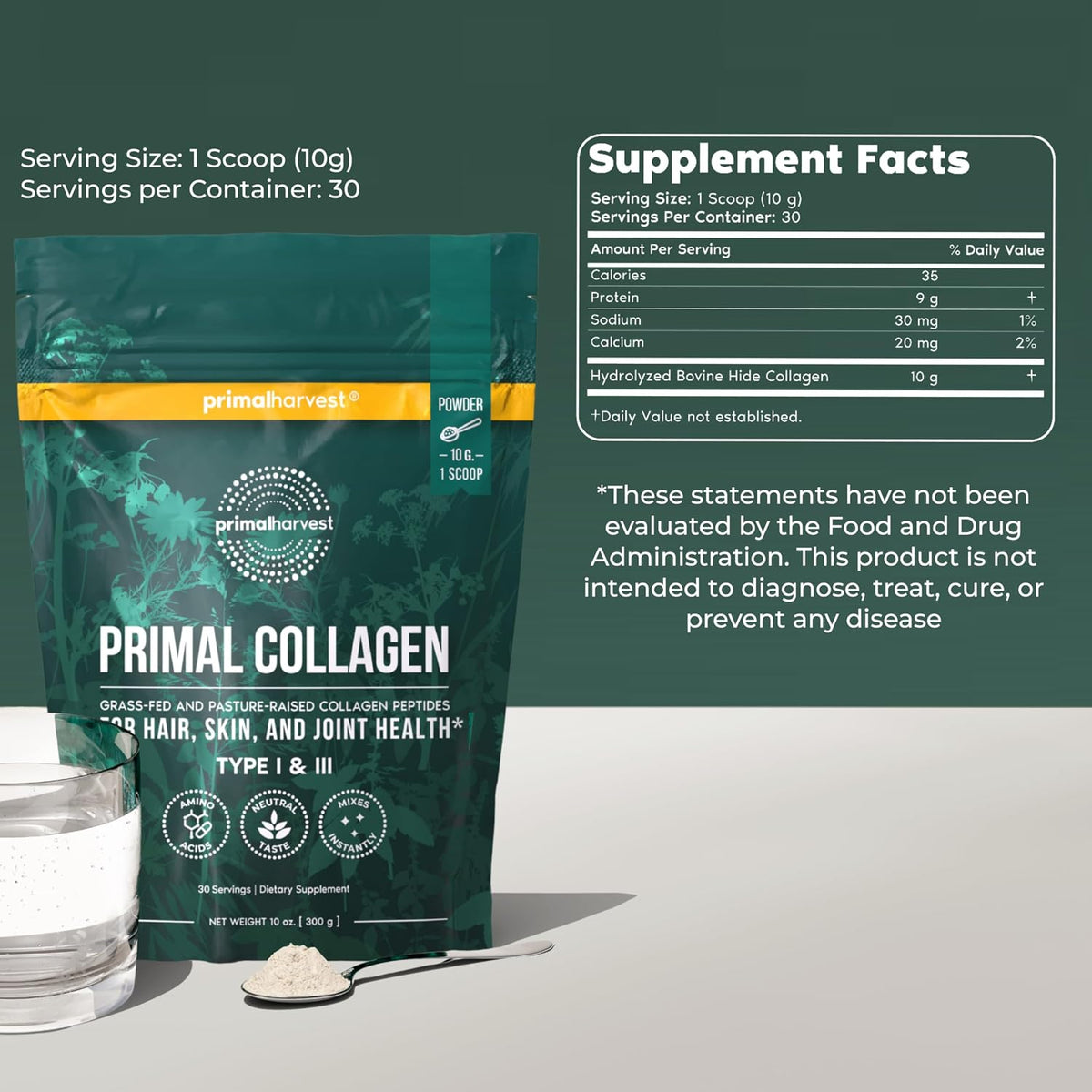 Primal Harvest Super Greens & Collagen Powder Supplements for Women and Men Superfood Greens Powder and Collagen Peptides Powder for Hair, Skin, and Nails Bundle