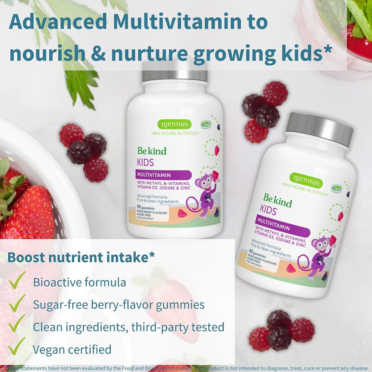 Multivitamin & Minerals for Women + Advanced Kids Multivitamin Gummy Vegan Bundle, with Methylated B-Vitamins, Vitamin A, C, D3 & E, Clean Label, 60 Tablets + 90 Berry Flavor Gummies, by Igennus