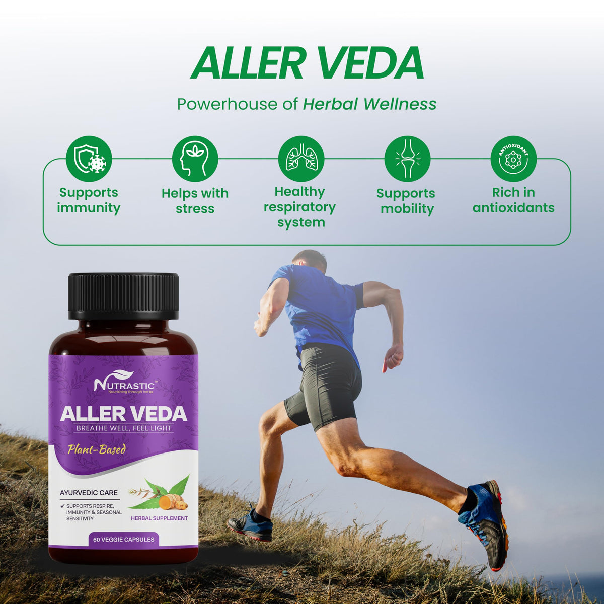 Nutrastic Aller Veda Respiratory Wellness Supplement with Pure Tulsi, Amla, Turmeric, and Neem | Natural Support for Healthy Breathing | 60 Caps NutrasticBuy Supplements Australia