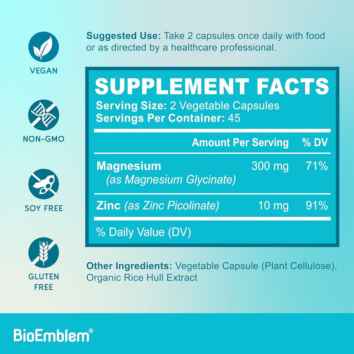 BioEmblem Magnesium Glycinate with Zinc and Vitamin D3 K2