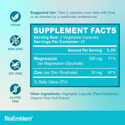 BioEmblem Magnesium Glycinate with Zinc and Vitamin B-Complex