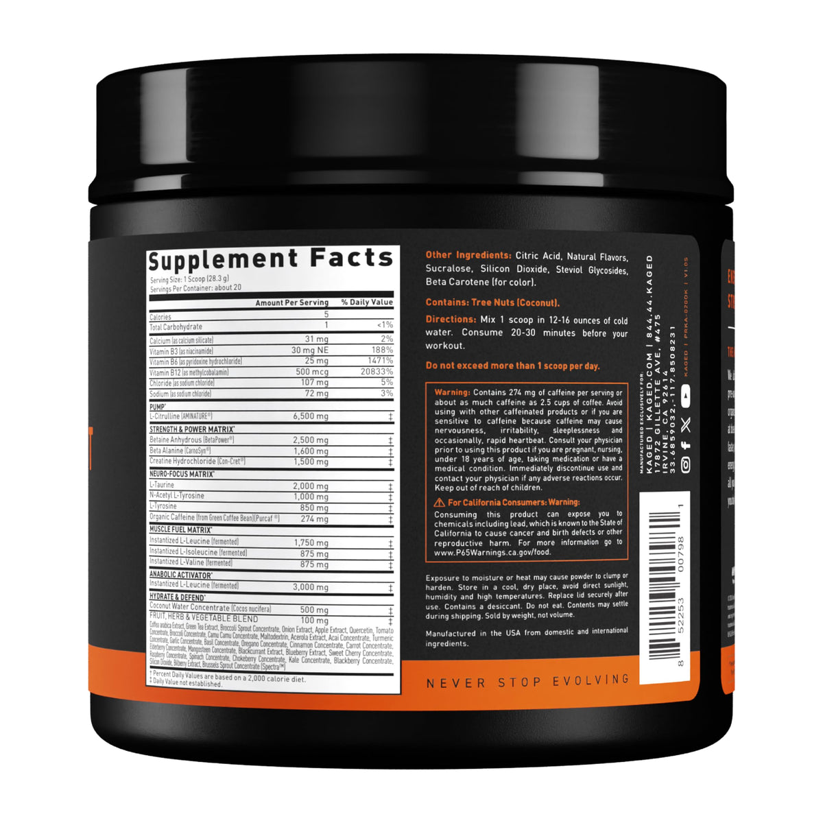 Kaged Original Pre Workout Powder | Fruit Punch | Pre-Workout with Creatine, Beta Alanine, L-Citrulline, BCAAs | 274 mg Caffeine | Pre Supplements for Men & Women | 20 Servings