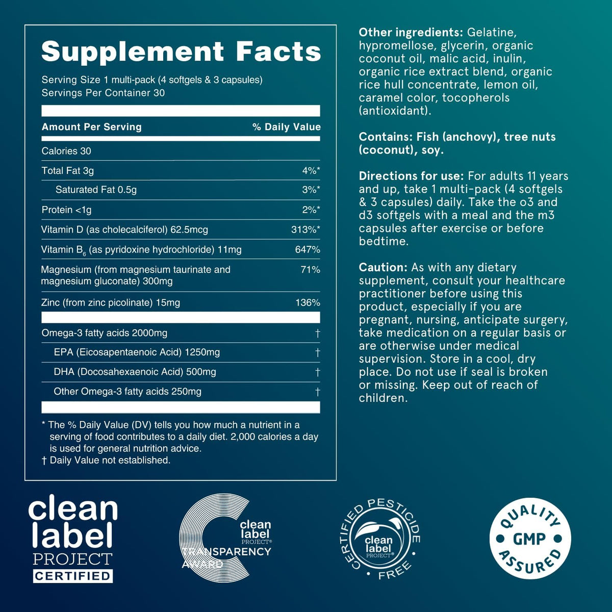 Puori P3 Health Essentials with Magnesium Zinc Complex, Omega 3 Fish Oil & Vitamin D3 Supplements - Men & Womens Daily Multi-Vitamins for Immune System Support & Overall Health - 30 Servings