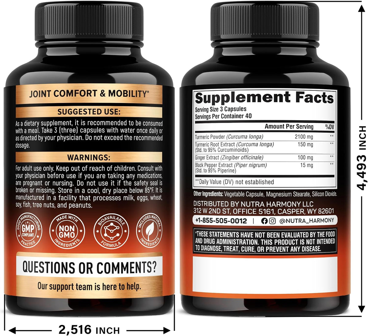 Turmeric Curcumin Supplement 2365 mg - Turmeric with Ginger & Black Pepper - Highly Bioavailable & Extra Strength 95% Curcuminoids - Antioxidant, Immunity & Joint Support - Lab Tested - 120 Capsules