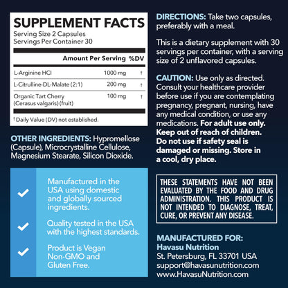 L-Arginine Capsules with L-Citrulline - Nitric Oxide Supplement - L Arginine and L Citrulline Blend - 60 Count - Vegan, Non-GMO Capsules for Performance