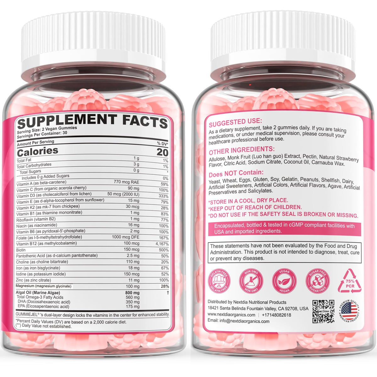 Prenatal Vitamins for Women Gummies, Methylfolate 1mg, Vegan Omega 3 DHA 800mg, Iron, Choline, Iodine, Vitamin D3 B6 B12 - Multivitamin for Women Before, During & After Pregnancy, Sugar Free, 60 Count