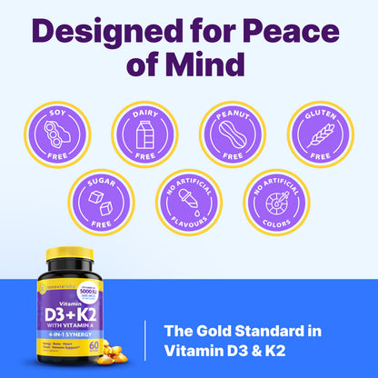 InnovixLabs Vitamin D3 K2-5000 IU Vitamin D3 Plus 600 mcg Vitamin K2 MK4 and MK7 for Max Calcium Absorption, Supports Bone, Immune, Heart Health