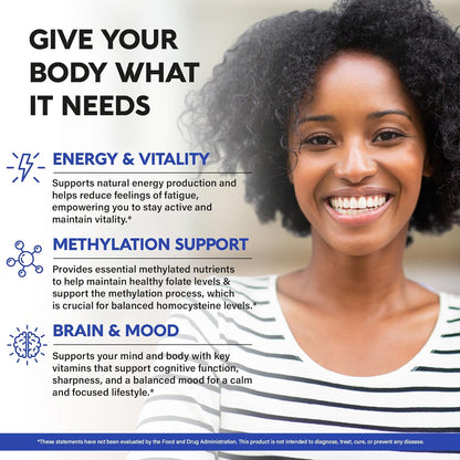 Methylated Multivitamin - B2, B6, 5-MTHF & B12 | Antioxidants C & E | Vitamin D3 & K2 - for Men & Women - 9-in-1 MTHFR Supplement with TMG - Energy, Brain & Mood - Vegan - Lab Tested - 120 Capsules