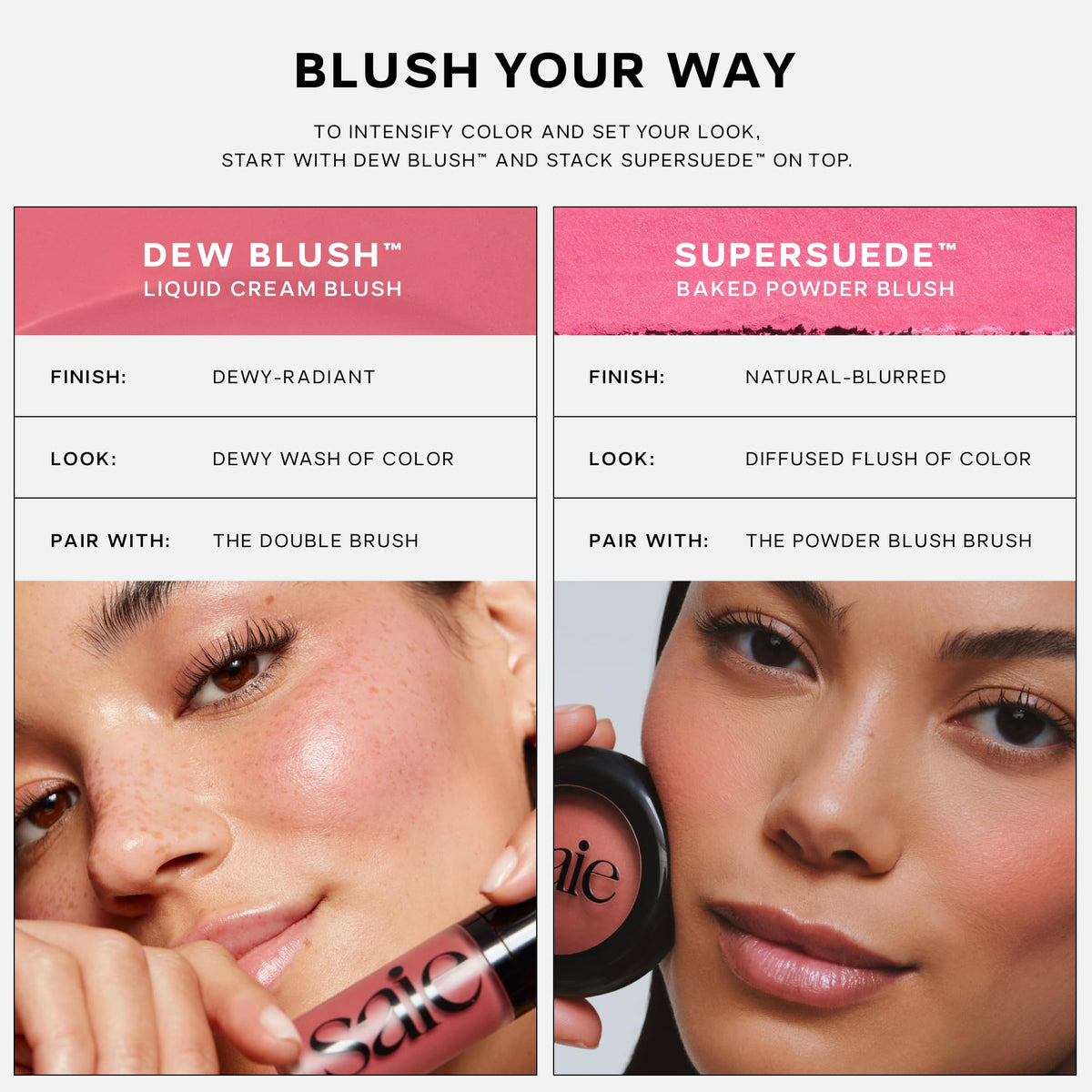 Saie Cheek Flush Duo - Dew Liquid Blush (.40 oz, Lady), SuperSuede Baked Powder Blush (.01 oz, Mia) - Layerable, Skin-Nourishing Blushes for a Seamless Radiant Finish SaieBuy Supplements Australia