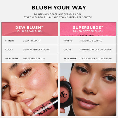 Saie Blush & Brush Duo - SuperSuede Baked Blush in Mia (.01 oz) & Powder Blush Brush - Talc-Free, Moisturizing Blush with Vegan, Fluffy Brush for Seamless Application SaieBuy Supplements Australia