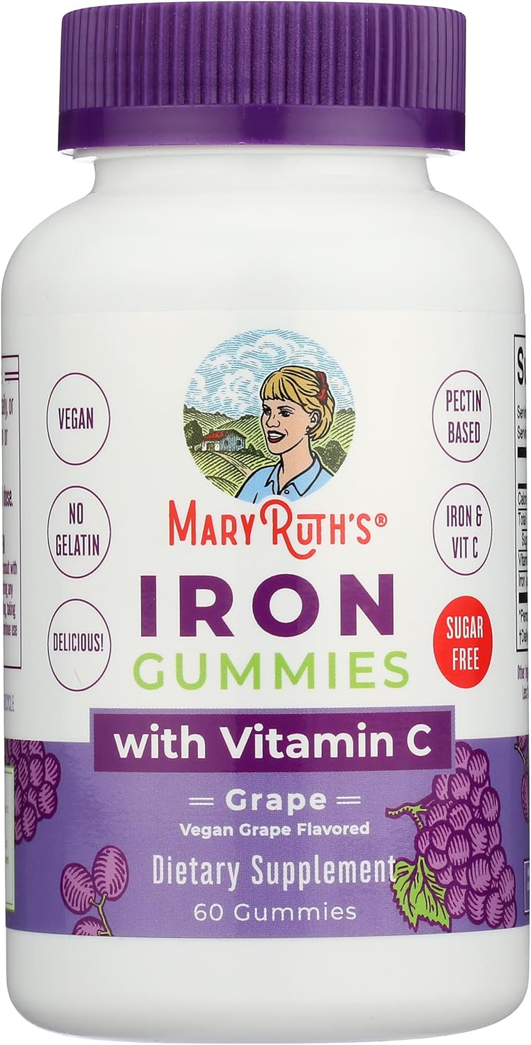 MaryRuth's Iron Gummies for 14+ with Vitamin C for Absorption | Sugar Free | Gummy Iron Supplement + VIT C | Energy Metabolism | Cellular Health | Immune Support | Vegan | Non-GMO | 60 Count