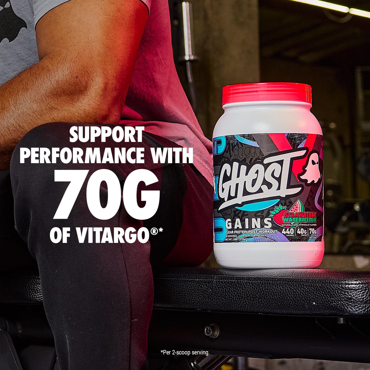 GHOST Clear Gains Mass Gainer Protein Powder - Post-Workout Weight Gainer Mix - 40g of Whey Protein Isolate, 440 Calories & 70g Vitargo Carbs - Lean Muscle Building & Recovery - Strawberry Watermelon