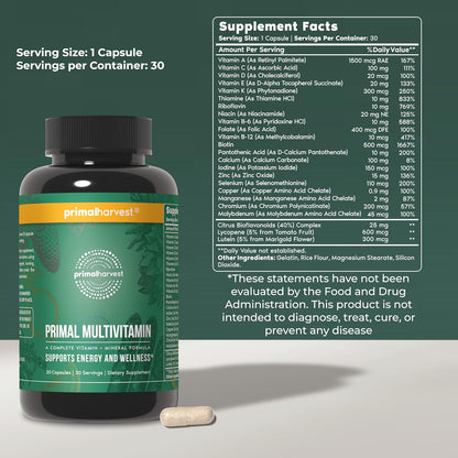 Primal Harvest Primal Mind Fuel & Multivitamin Supplements for Women and Men Multi Vitamin Capsules and Mind Fuel Pills Bundle