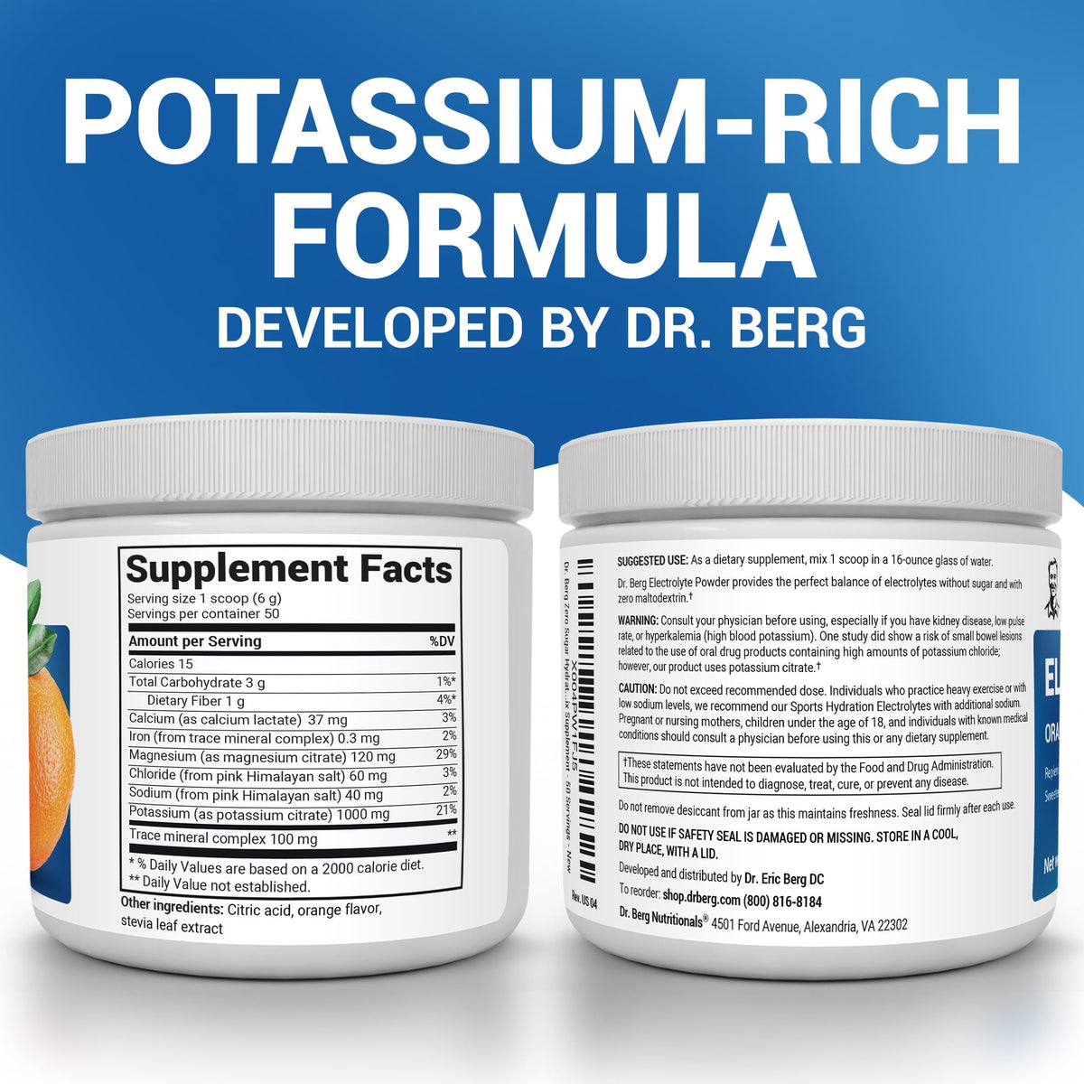 Dr. Berg Zero Sugar Hydration Keto Electrolyte Powder - Enhanced w/ 1000 mg of Potassium & Real Pink Himalayan Salt (NOT Table Salt) - Raspberry & Lemon Flavor Hydration Drink Supplement, 100 Servings