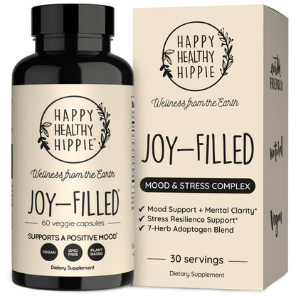 Joy-Filled Mood Support Supplement - 7 Herb Complex + St. Johns Wort | Stress Relief – Helps Calm The Mind & Body | 100% Plant-Based Happy Pills