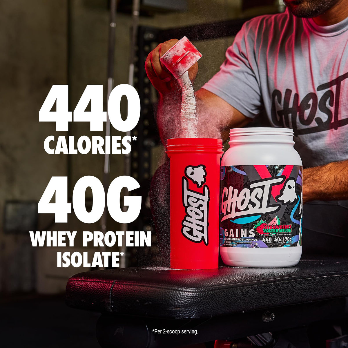 GHOST Clear Gains Mass Gainer Protein Powder - Post-Workout Weight Gainer Mix - 40g of Whey Protein Isolate, 440 Calories & 70g Vitargo Carbs - Lean Muscle Building & Recovery - Strawberry Watermelon