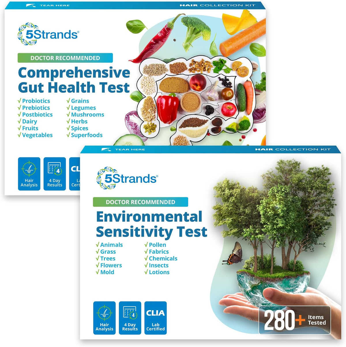 5Strands Comprehensive Gut Health Test + Beauty Hygiene Sensitivity Test Bundle, At-Home Hair Analysis for Adults & Kids, Identify Food Intolerances & Personal Care Ingredient Sensitivities