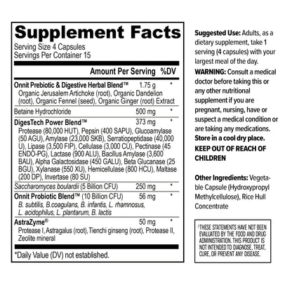 ONNIT Total Gut Health Daily Digestive Support, IGEN™ Non-GMO Tested Digestion Supplement for Women and Men with 7 Strains of Probiotics,