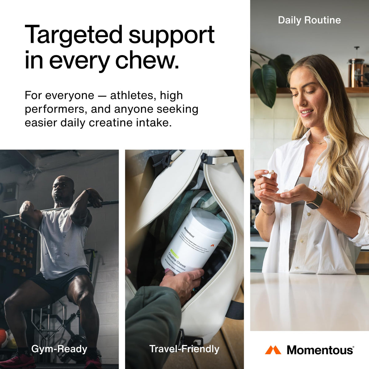 Momentous Creatine Chews - Creatine Monohydrate - Supports Strength, Lean Muscle, & Recovery for Men & Women - NSF Certified for Sport - 150 Chewable Tablets - Lemon Lime